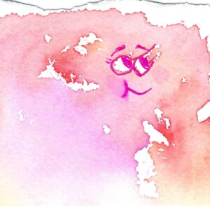 watercolor in pink, orange, and yellow, fluffy cloud like cotton candy