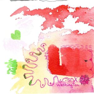 washington state painted with a frumpy face in orange watercolor